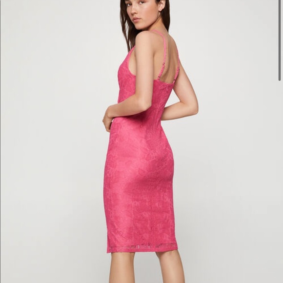 BCBG Hot Pink Lace Wrap Thigh Slit Dress - Picture 2 of 8